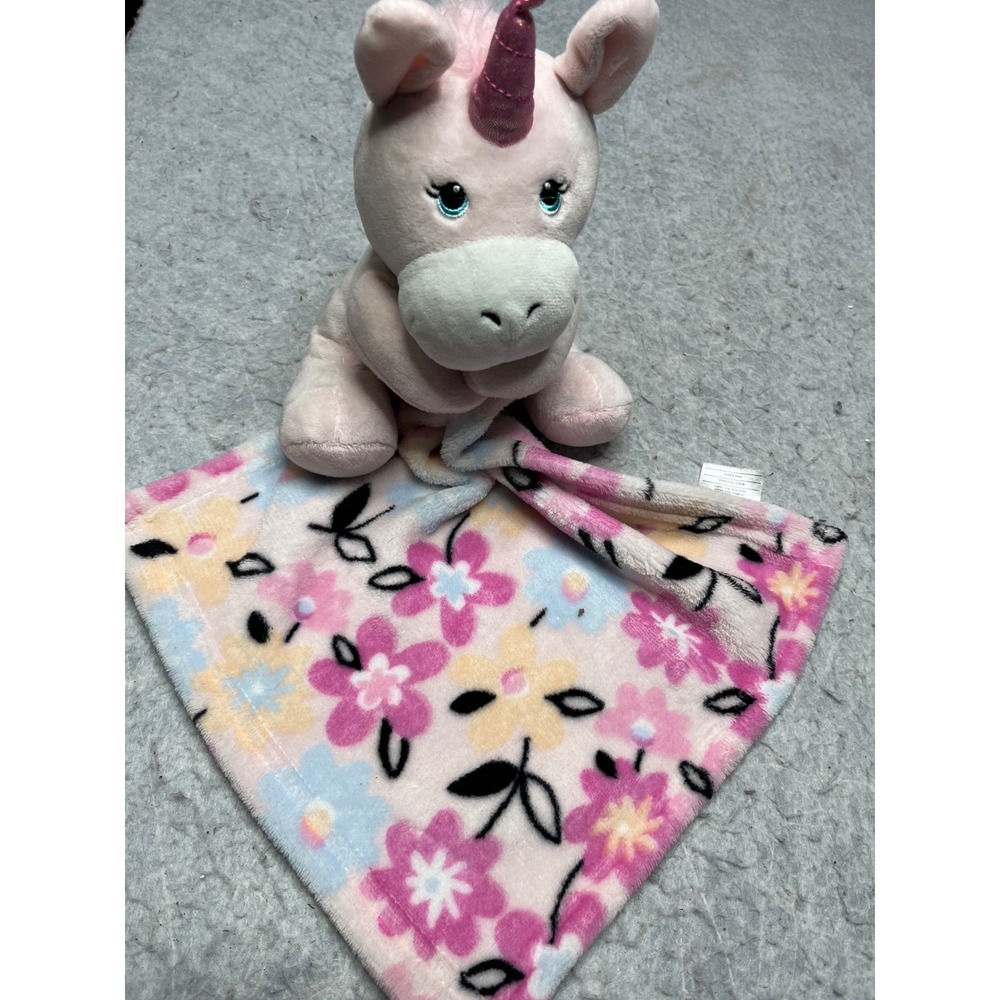 Little Beginnings Pink Unicorn Baby Security Blanket Floral‎ Fleece Lovey Plush